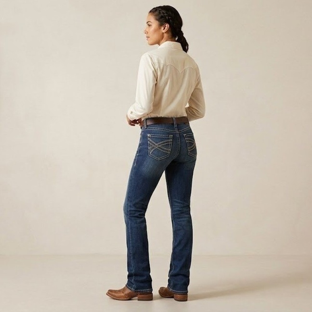 Ariat REAL Women's 32S Mid Rise Entwined Marine Bootcut Cowgirl Equestrian Jeans